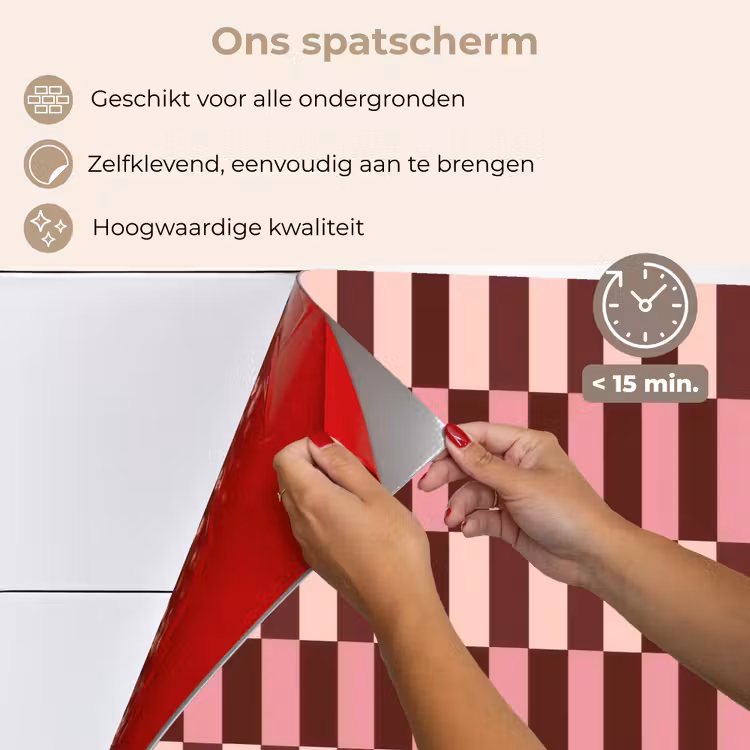 Spatscherm keuken - Roze - Rood - Blokjes — 4
