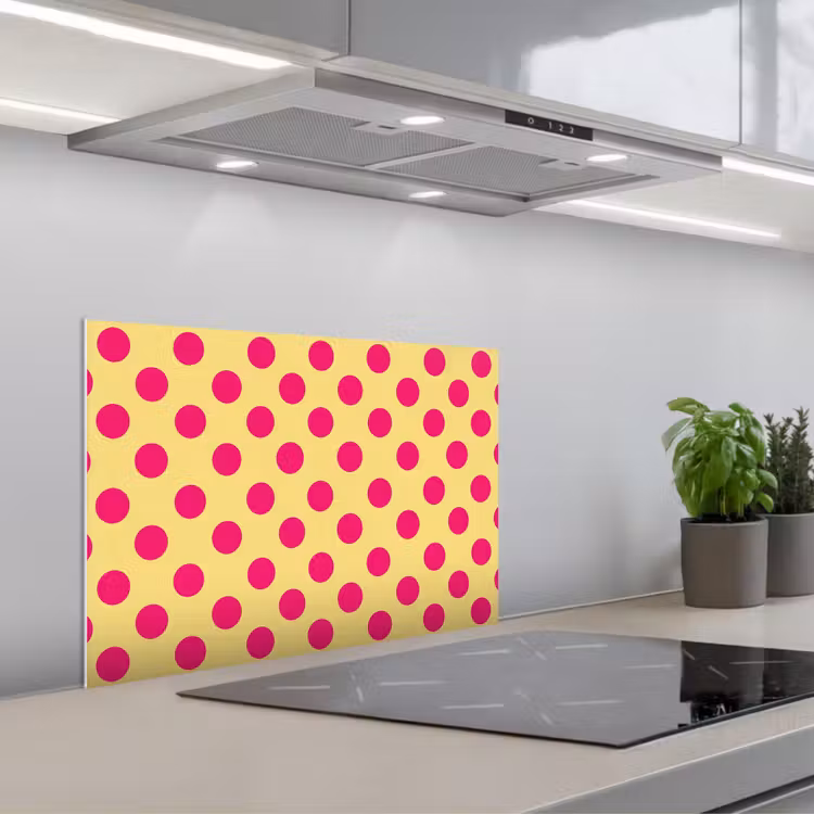 Spatscherm keuken - Roze - Stippen - Geel — 1