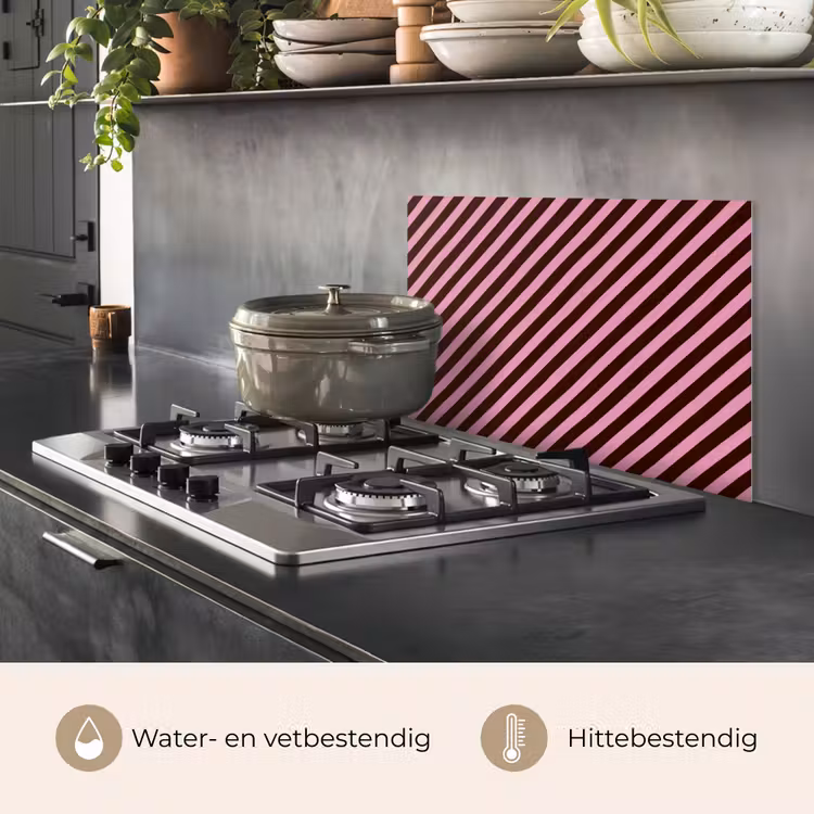 Spatscherm keuken - Strepen - Roze - Bruin — 2