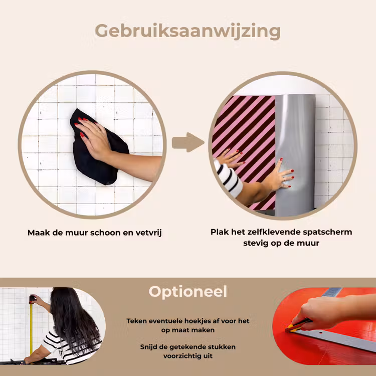 Spatscherm keuken - Strepen - Roze - Bruin — 6