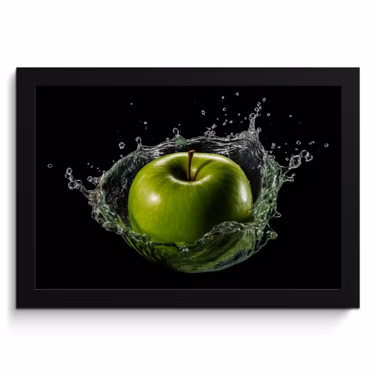 Poster met lijst - Appel - Groen - Fruit - Water - Zwart — 1