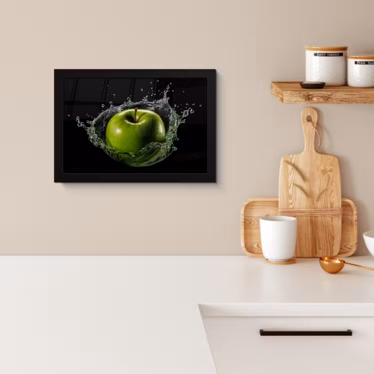 Poster met lijst - Appel - Groen - Fruit - Water - Zwart — 2