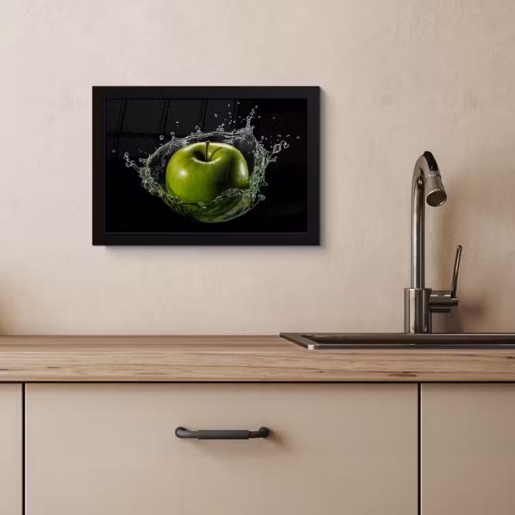 Poster met lijst - Appel - Groen - Fruit - Water - Zwart — 3