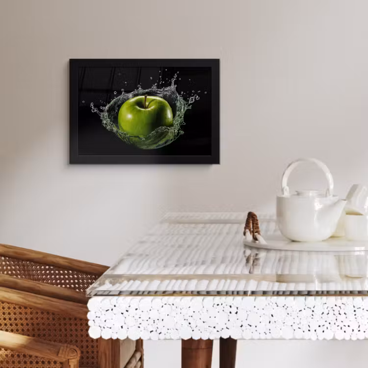 Poster met lijst - Appel - Groen - Fruit - Water - Zwart — 4