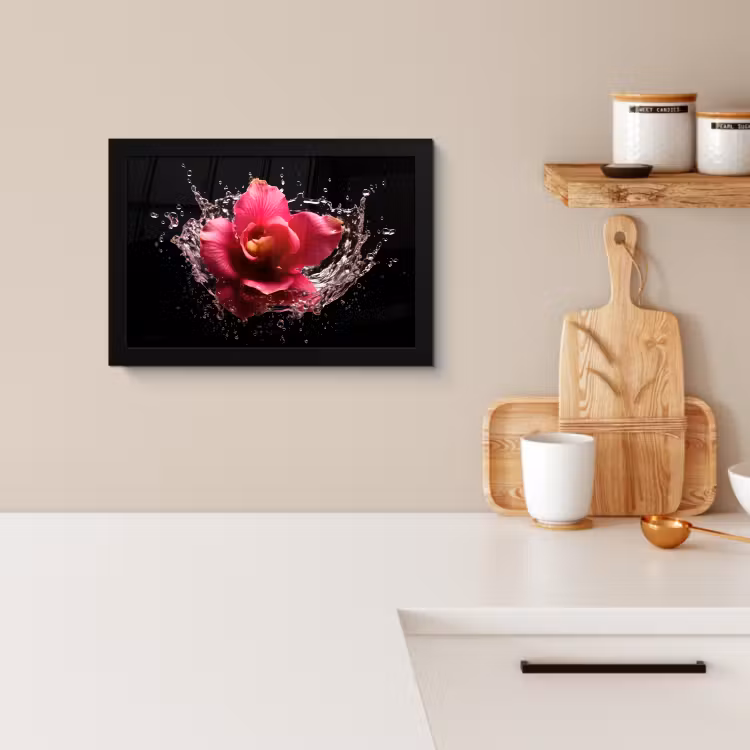 Poster met lijst - Bloemen - Roze - Water - Zwart - Botanisch - Natuur — 2