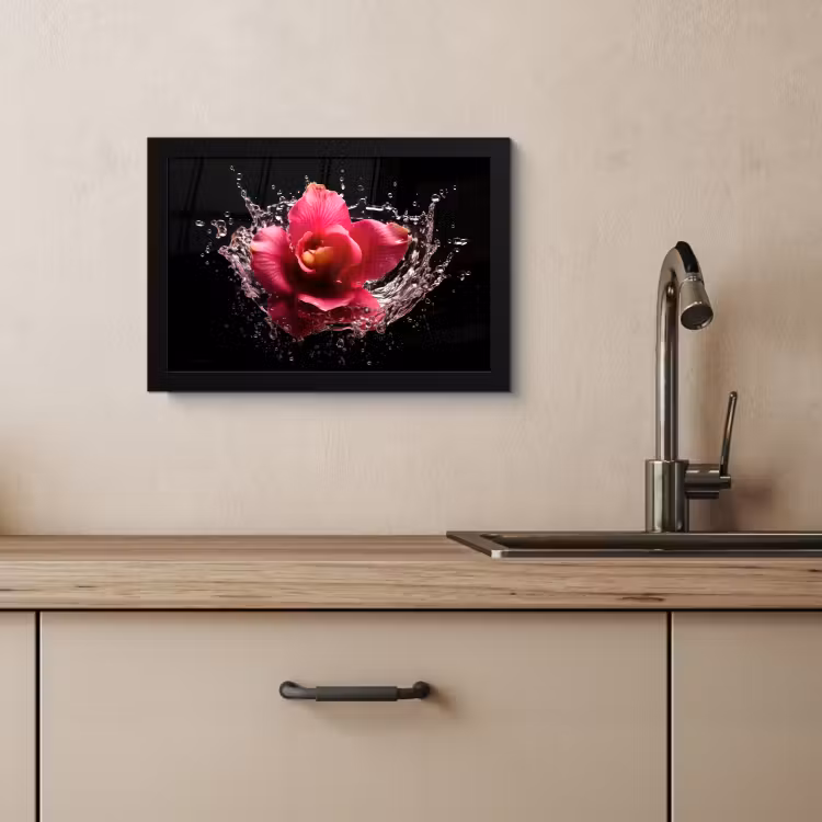 Poster met lijst - Bloemen - Roze - Water - Zwart - Botanisch - Natuur — 4