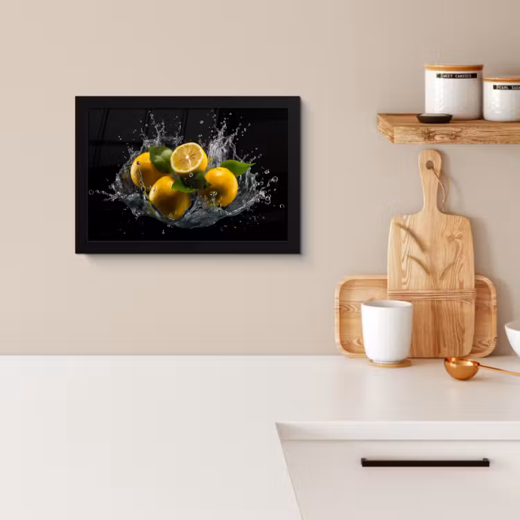 Poster met lijst - Citroen - Fruit - Geel - Zwart — 2