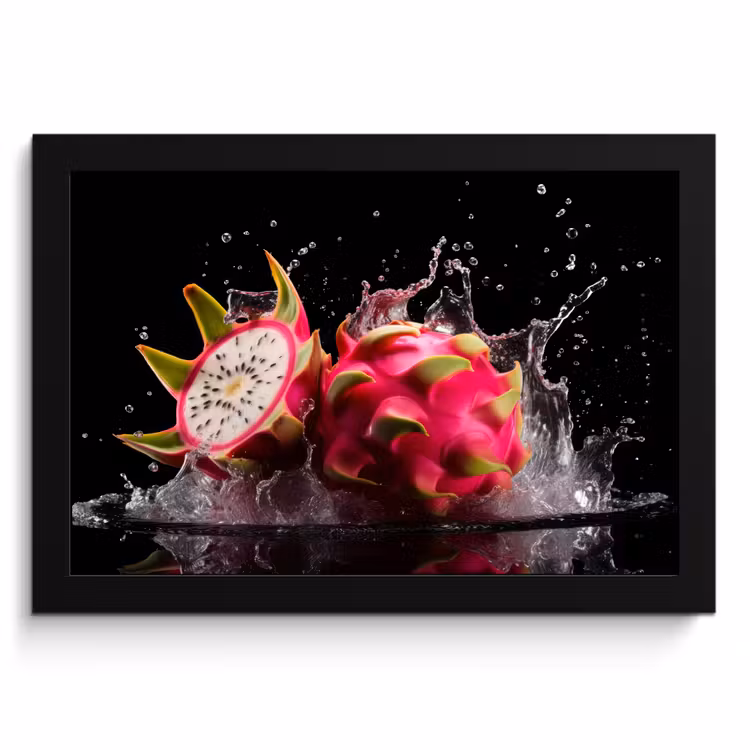 Poster met lijst - Drakenfruit - Zwart - Water - Vrucht - Fruit — 1