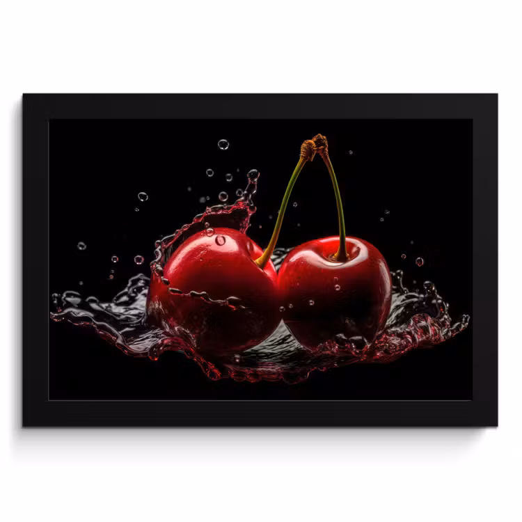 Poster met lijst - Kersen - Rood - Fruit - Water - Zwart — 1