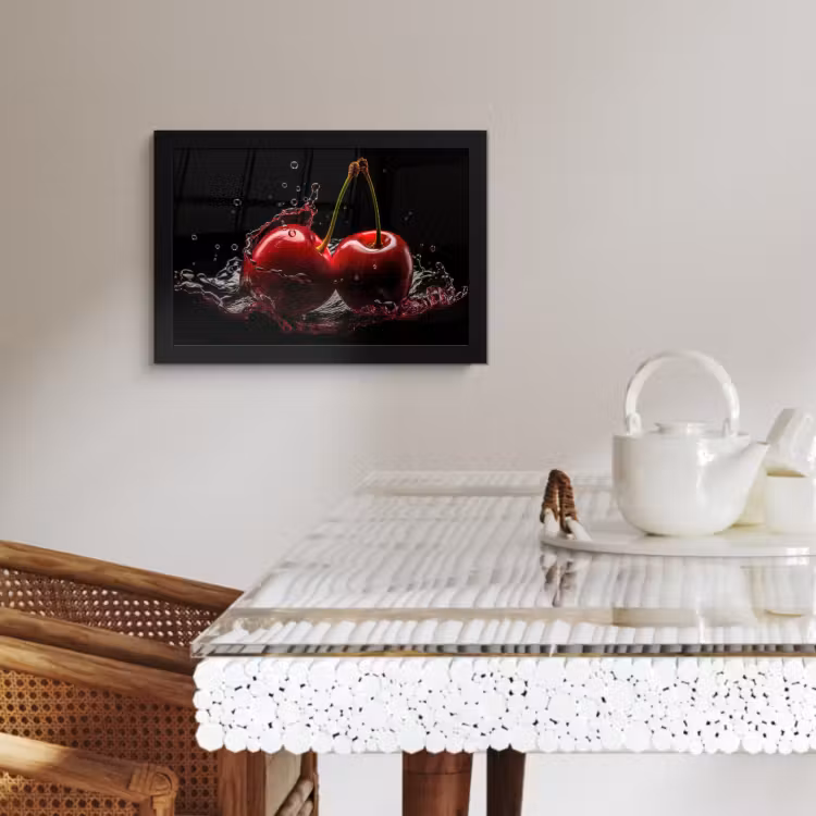 Poster met lijst - Kersen - Rood - Fruit - Water - Zwart — 2