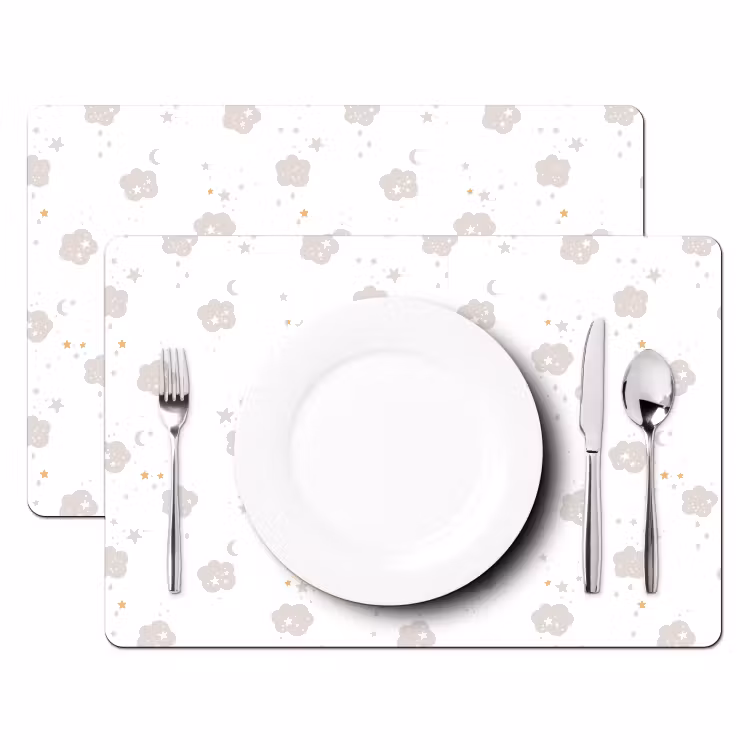 Placemat vinyl - Sterren - Wolkjes - Kind - Wit - Pastel — 2