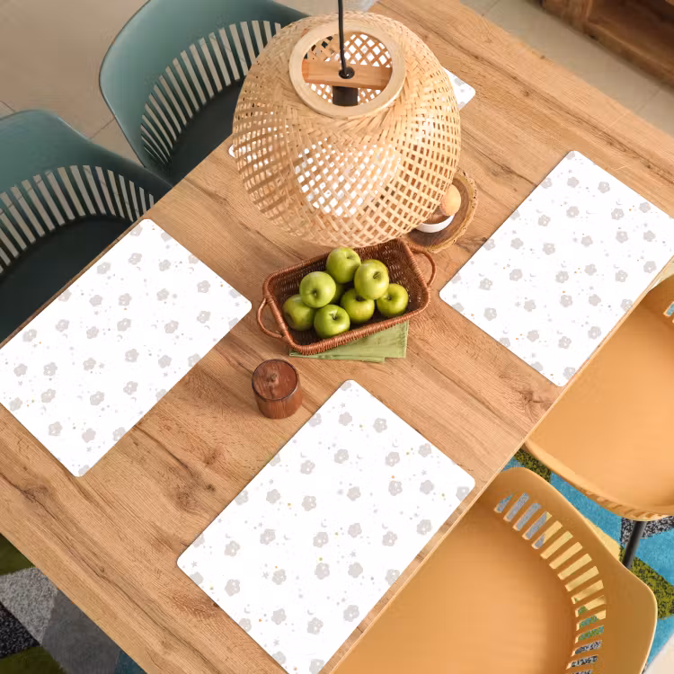 Placemat vinyl - Sterren - Wolkjes - Kind - Wit - Pastel — 3