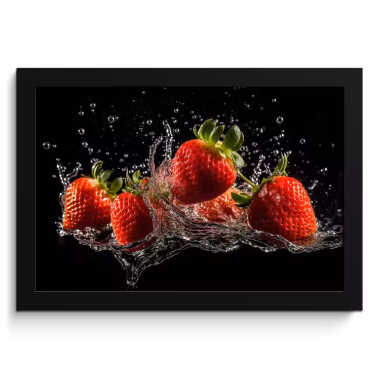 Poster met lijst - Aardbeien - Fruit - Rood - Water - Zwart — 1