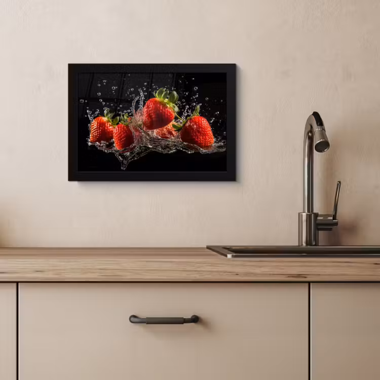 Poster met lijst - Aardbeien - Fruit - Rood - Water - Zwart — 4