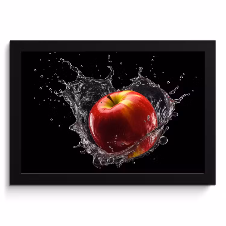Poster met lijst - Appel - Rood - Water - Zwart - Fruit — 1