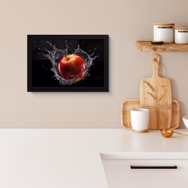 Poster met lijst - Appel - Rood - Water - Zwart - Fruit — 2