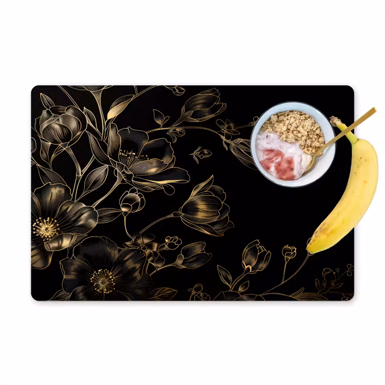 Placemat vinyl - Gouden Flora op Zwart Fluweel — 1