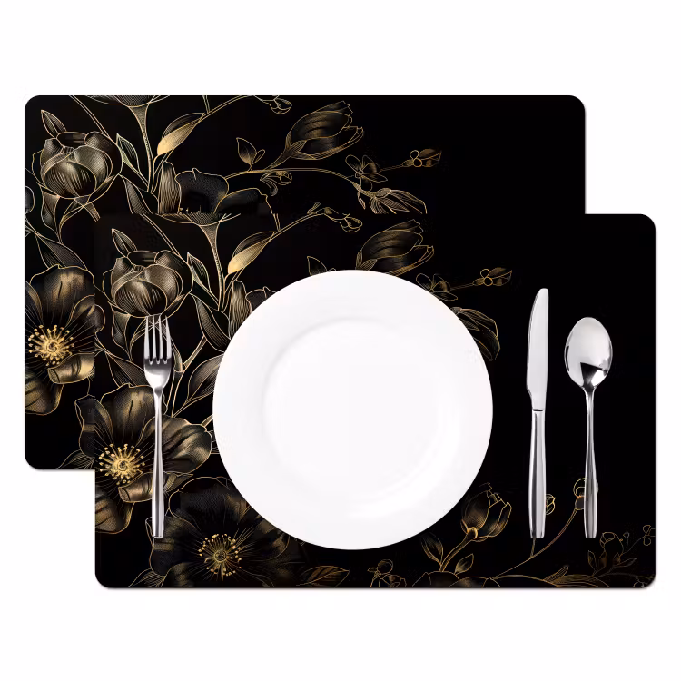 Placemat vinyl - Gouden Flora op Zwart Fluweel — 2