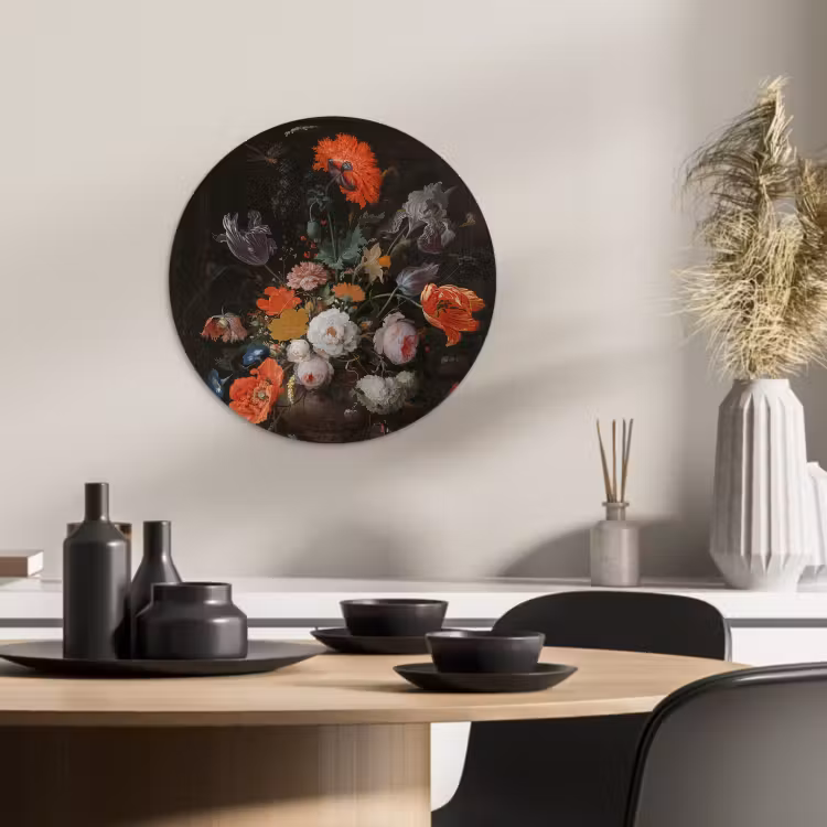 Muurcirkel - Stilleven met bloemen en een horloge — 2
