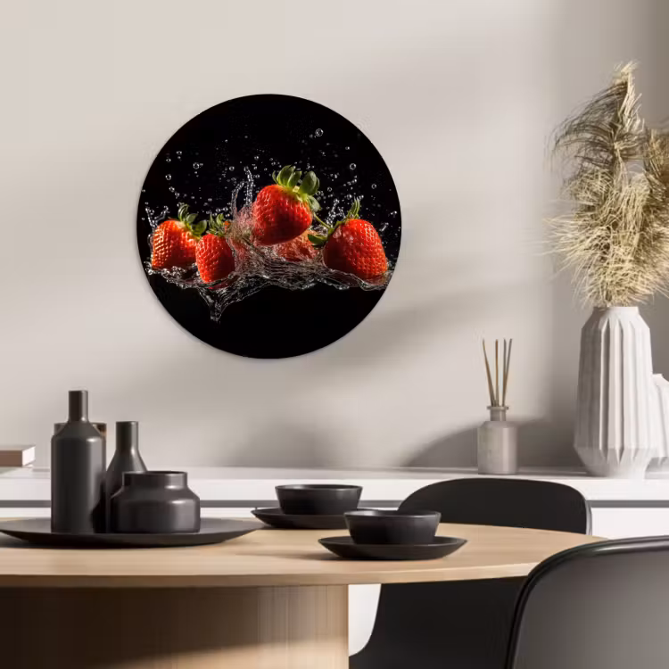 Muurcirkel - Aardbeien - Fruit - Rood - Water - Zwart — 1