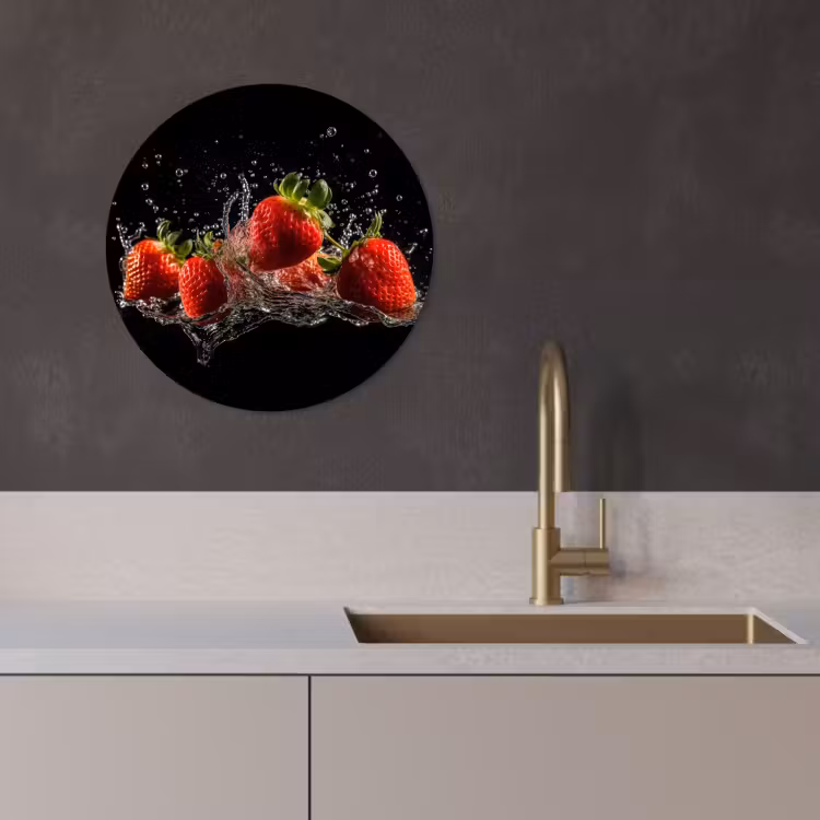 Muurcirkel - Aardbeien - Fruit - Rood - Water - Zwart — 3