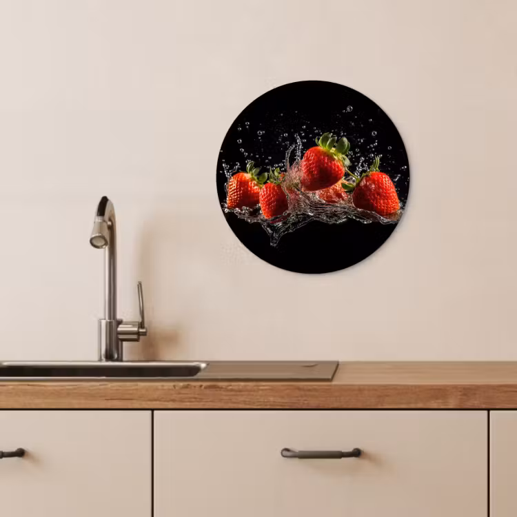 Muurcirkel - Aardbeien - Fruit - Rood - Water - Zwart — 4