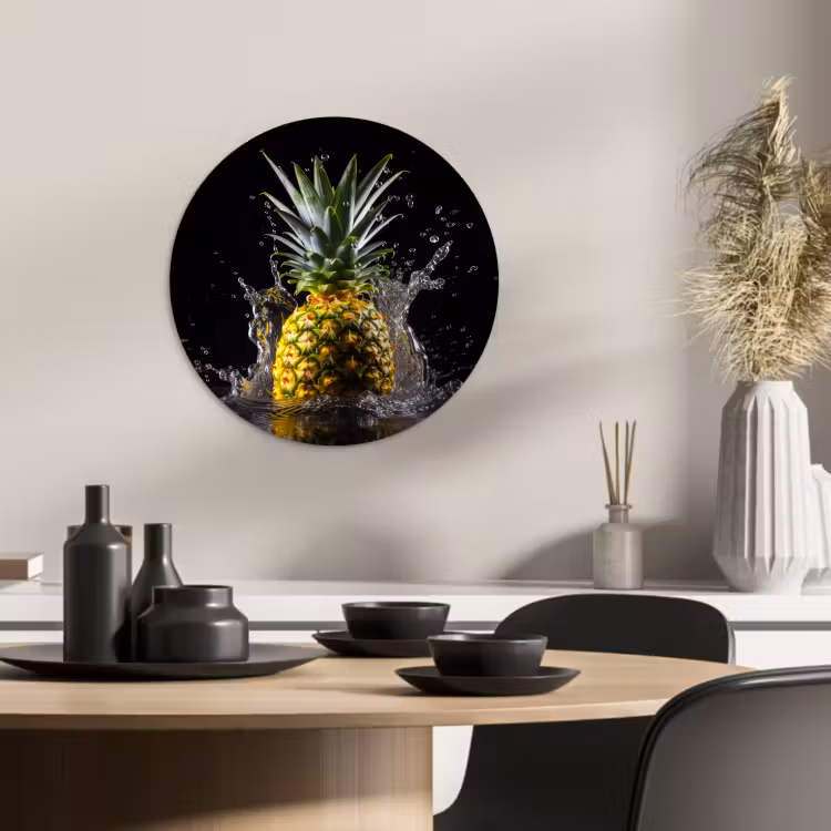 Muurcirkel - Ananas - Fruit - Water - Planten - Zwart — 2