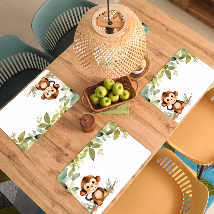 Placemat vinyl - Aap - Watercolor - Bladeren - Kind - Dieren — 3
