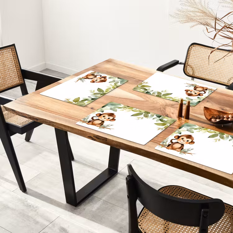 Placemat vinyl - Aap - Watercolor - Bladeren - Kind - Dieren — 4
