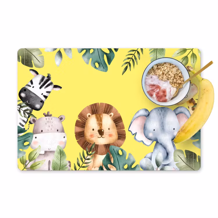 Placemat vinyl - Dieren - Bladeren - Kind - Geel - Watercolor — 1