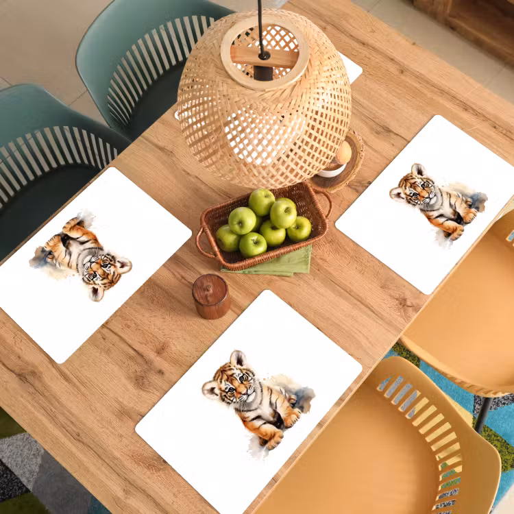 Placemat vinyl - Tijger - Wilde dieren - Kinderen - Watercolor — 3