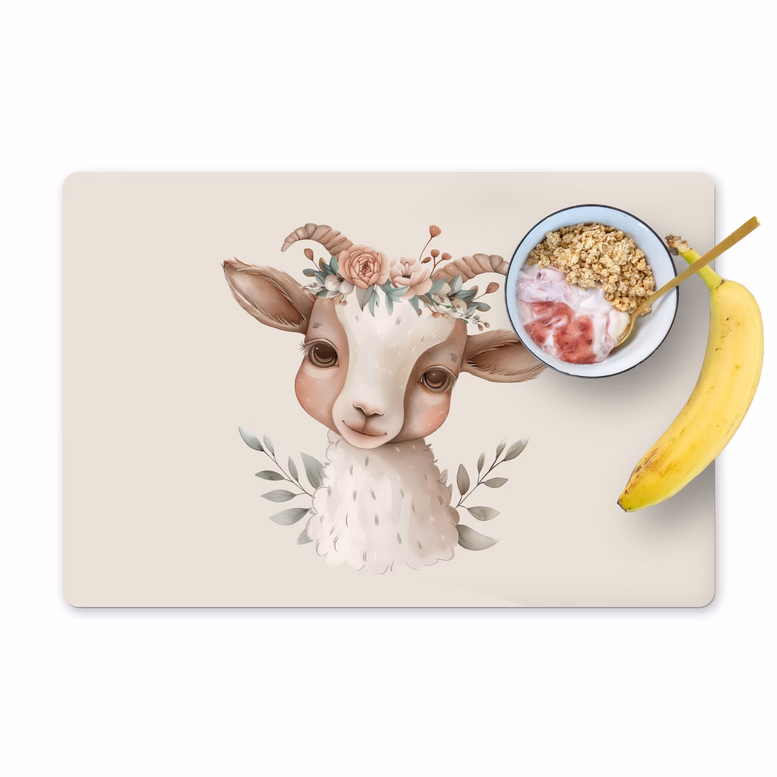 Placemat vinyl - Geit - Dier - Bohemian - Bloemen - Boho — 1