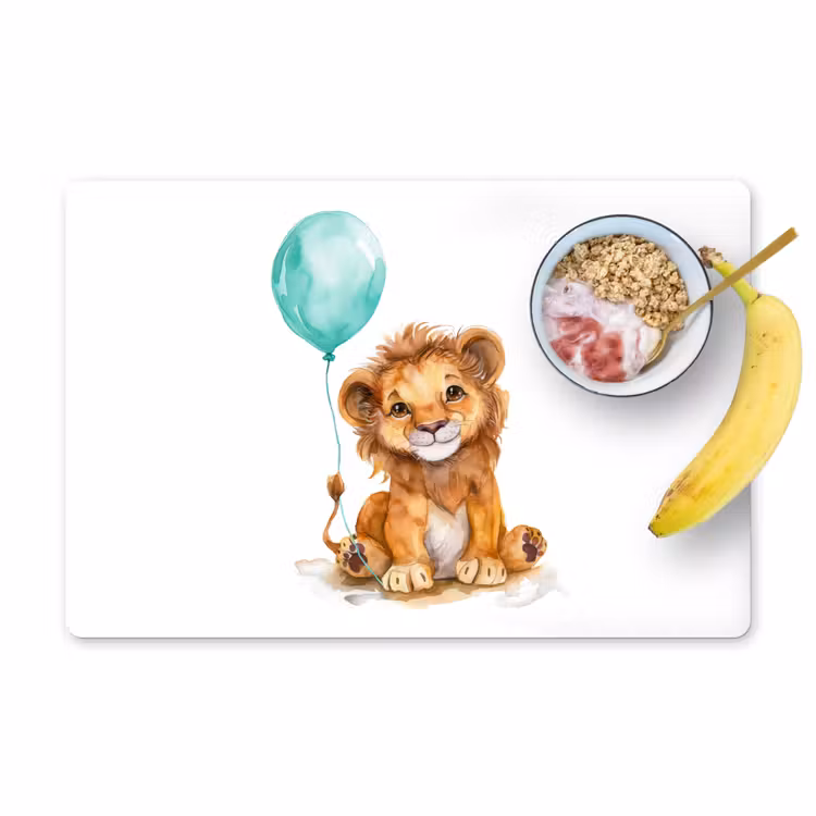 Placemat vinyl - Leeuw - Baby dier - Blauwe ballon — 1