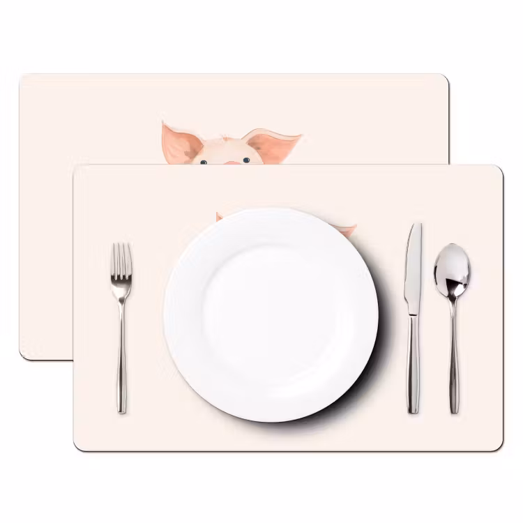 Placemat vinyl - Varken - Roze - Dier - Pastel kleuren — 2