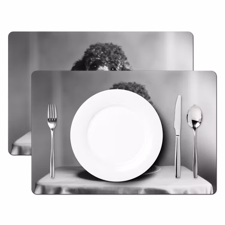 Placemat vinyl - Poedel - Hond - Zwart - Wit - Schattig - Pasta — 2