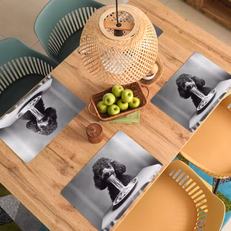 Placemat vinyl - Poedel - Hond - Zwart - Wit - Schattig - Pasta — 3