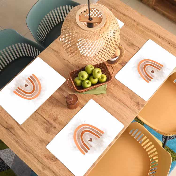 Placemat vinyl - Regenboog - Roze - Pastel kleuren - Hartje — 3