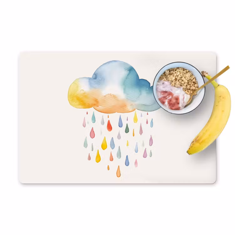 Placemat vinyl - Wolk - Regen - Watercolor - Kleurrijk — 1