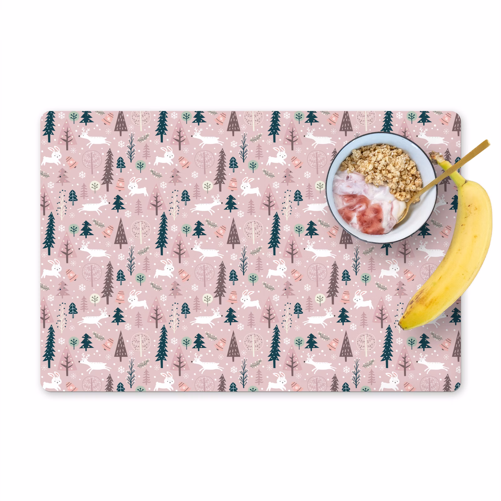 Placemat vinyl - Kerst - Dieren - Kerstbomen - Sneeuw - Rendier — 1
