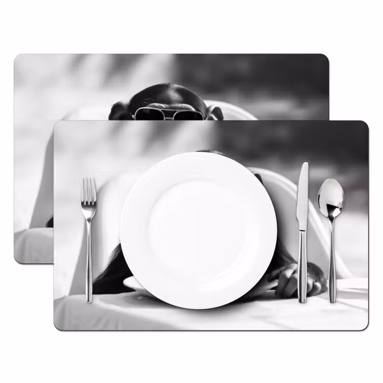 Placemat vinyl - Aap - Spaghetti - Zonnebril - Zwart wit - Cool - Dier — 2