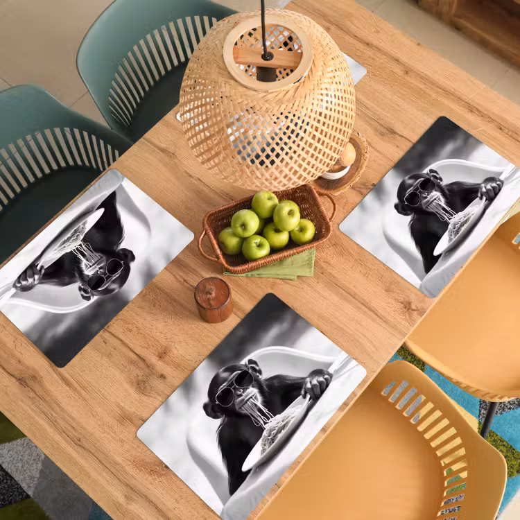 Placemat vinyl - Aap - Spaghetti - Zonnebril - Zwart wit - Cool - Dier — 3