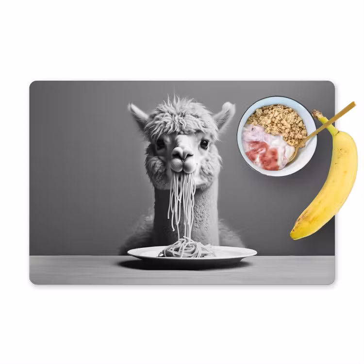 Placemat vinyl - Alpaca - Pasta - Zwart - Wit - Grappig - Dieren — 1