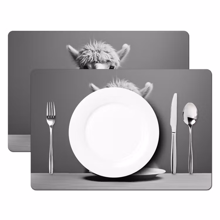 Placemat vinyl - Alpaca - Pasta - Zwart - Wit - Grappig - Dieren — 2