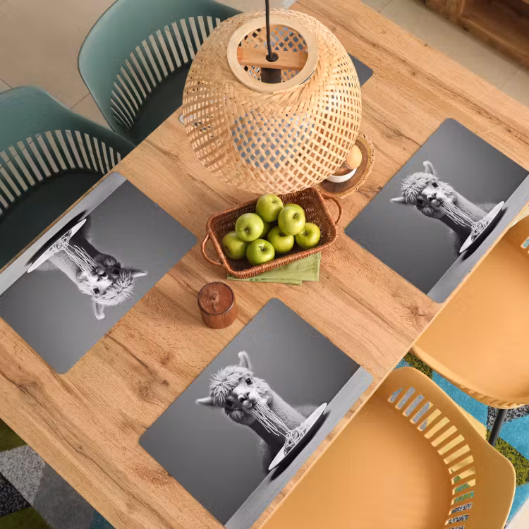 Placemat vinyl - Alpaca - Pasta - Zwart - Wit - Grappig - Dieren — 3