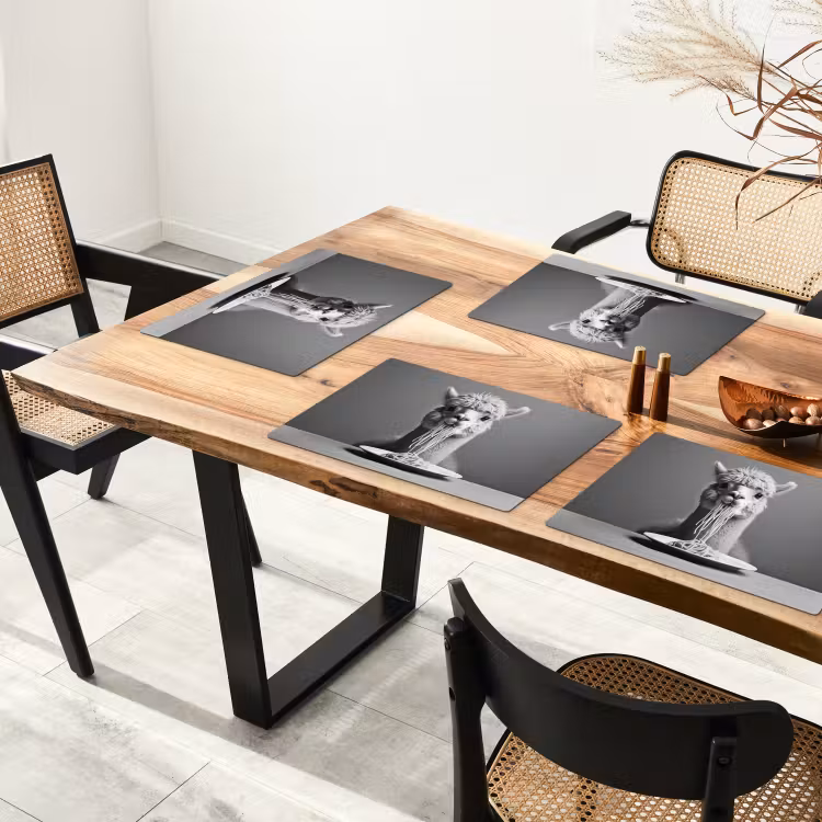 Placemat vinyl - Alpaca - Pasta - Zwart - Wit - Grappig - Dieren — 4