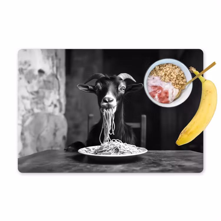 Placemat vinyl - Geit - Bord - Spaghetti - Zwart Wit — 1