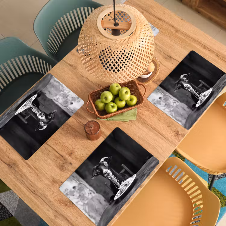 Placemat vinyl - Geit - Bord - Spaghetti - Zwart Wit — 3