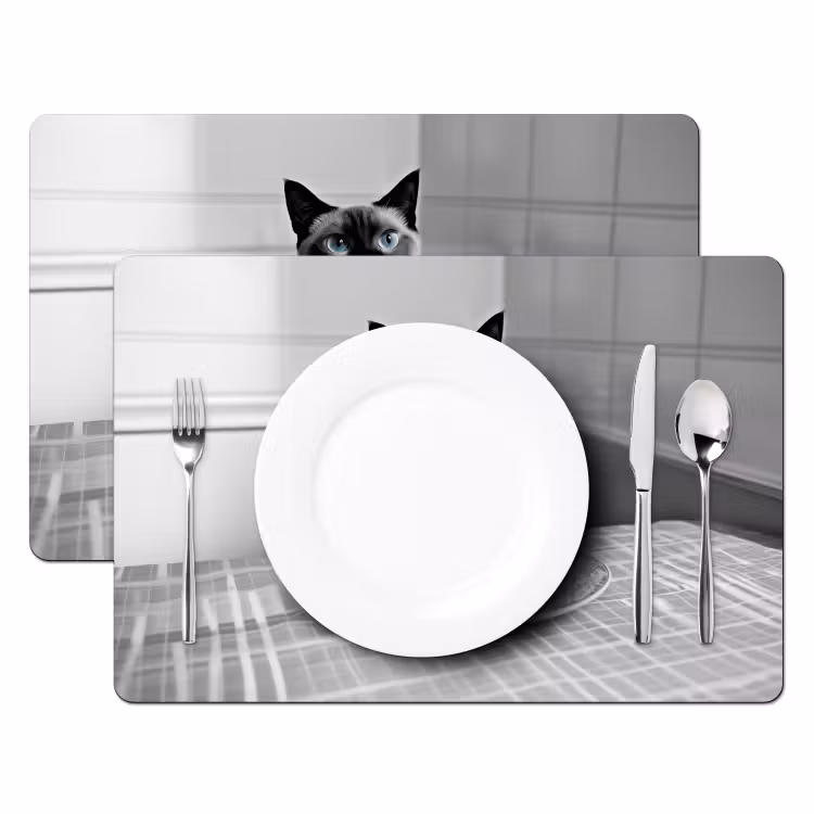 Placemat vinyl - Kat - Siamees - Zwart Wit - Schattig - Dieren — 2