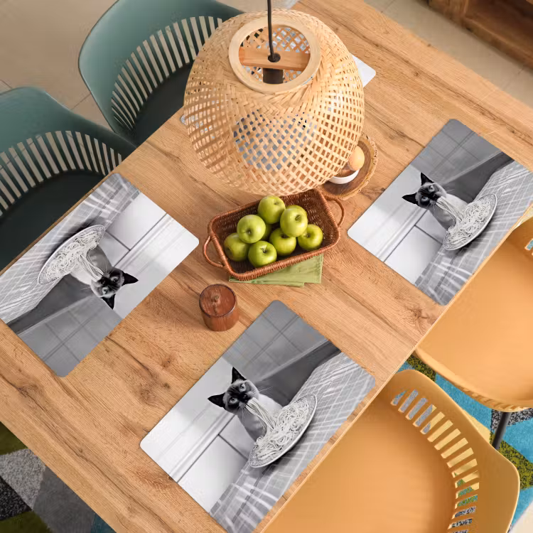 Placemat vinyl - Kat - Siamees - Zwart Wit - Schattig - Dieren — 3