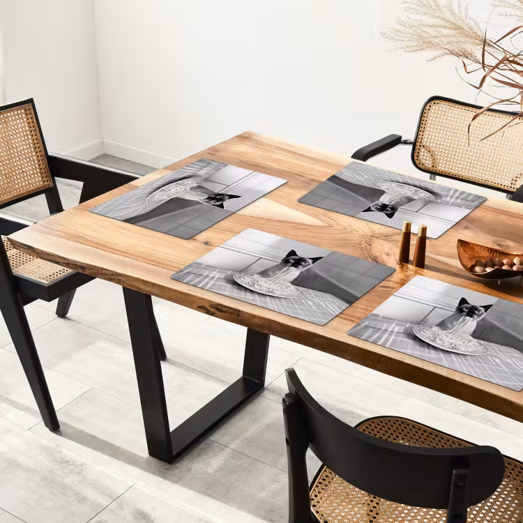 Placemat vinyl - Kat - Siamees - Zwart Wit - Schattig - Dieren — 4